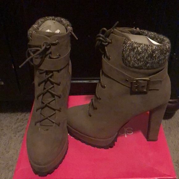 taupe heeled booties